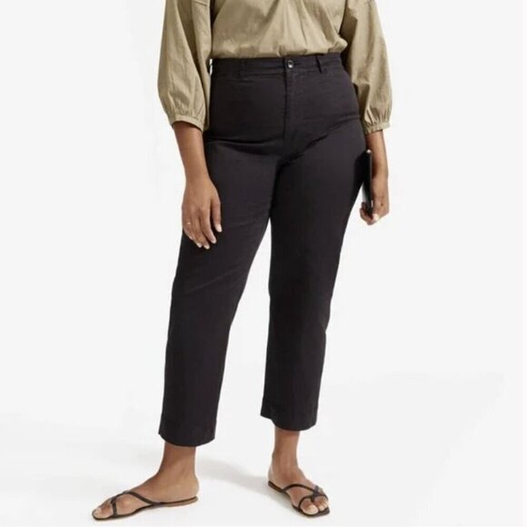 NEW Everlane Crop Black Wide Straight Leg Cargo Pants Cotton Linen Blend Size 6